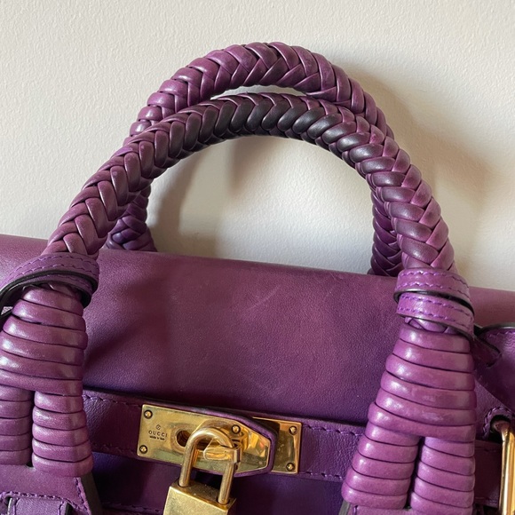 Violet purple leather gucci handmade top handle bag $3600 retail authentic - Picture 6 of 17